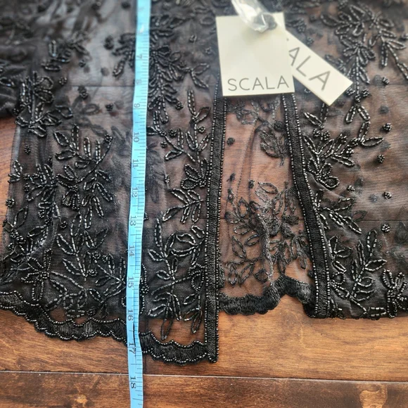 SCALA NWT Vintage Sheer Black Beaded Long Sleeve Evening Jacket / Bolero Sz: L - Picture 6 of 8
